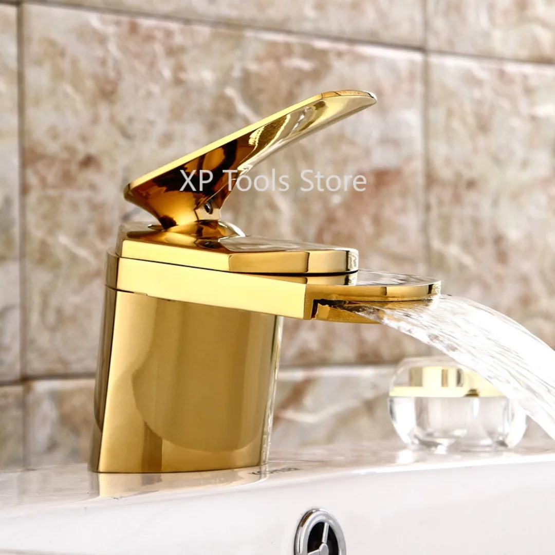 

Новинка 2025 года, полностью латунные краны с золотой/хромированной отделкой/никелевым матовым покрытием, монтируемый на палубе смеситель для раковины с водопадом, смеситель для раковины LH-8031