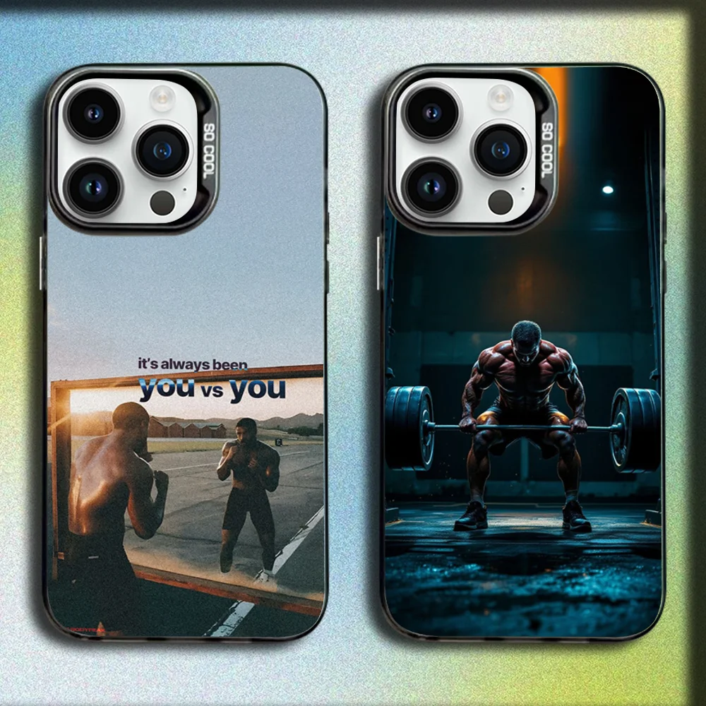 

Gym Fitness Dumbbell Barbell Boxing Phone Case For iPhone 16,15,14,13,12,11,Mini,Pro,SE,MAX Gray Matte Silicone Black Cover