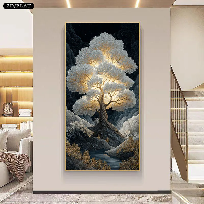 1pc Glowing Tree in Mystical Forest Canvas Frameless Hanging Poster Suitable for Living Room, Bedroom, Home Office Modern Decor