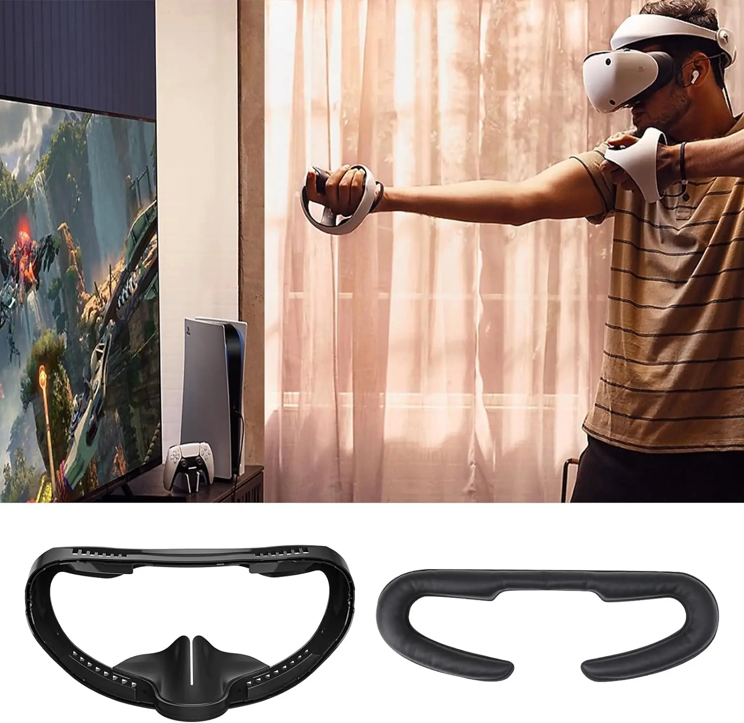 Kompatibel mit dem Austausch der PlayStation VR2-Gesichtshalterung; VR PU-Leder-Gesichtsschnittstellen-Pad-Schutz für PSVR2 – Detail 6