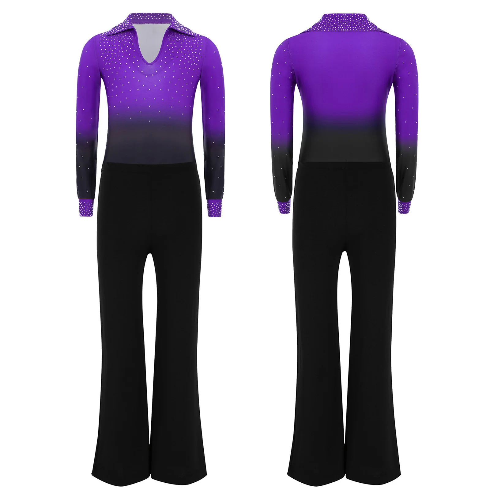 2Pcs Kinder Jungen Langarm Ballett Latin Dance Sets Gymnastik Eiskunstlauf Leistung Outfit Strass Trikot + Hosen Sets