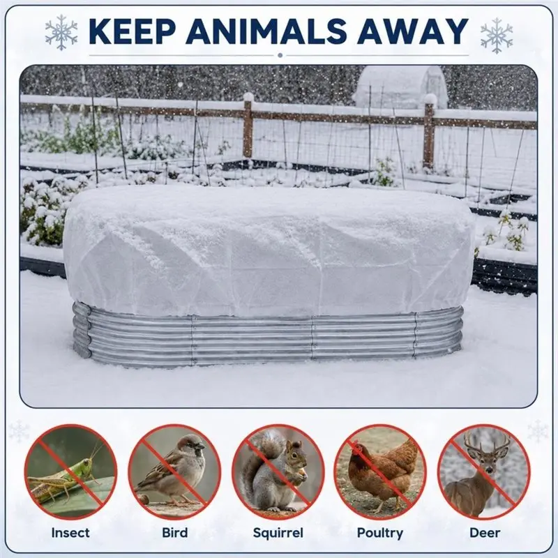 IALJ-Winter Frost Protection Plant Cover Thick Thermal Blanket For 4X2ft Raised Garden Bed Cold Guard Drawstring