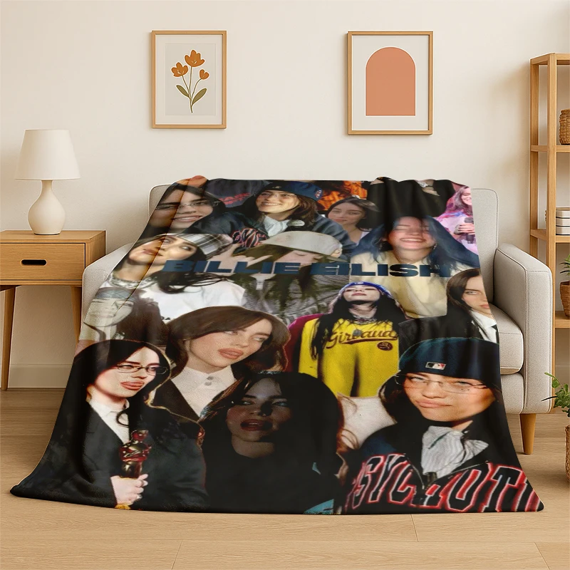 3D Billie Eilish Singer Star Flannel Blanket Soft Warm Throw Blanket for Bedroom Living Room Bed Travel Camping Picnic Gift