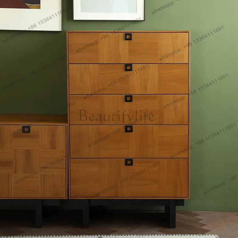

Medieval style solid wood chest of drawers living room sofa TV side cabinet retro