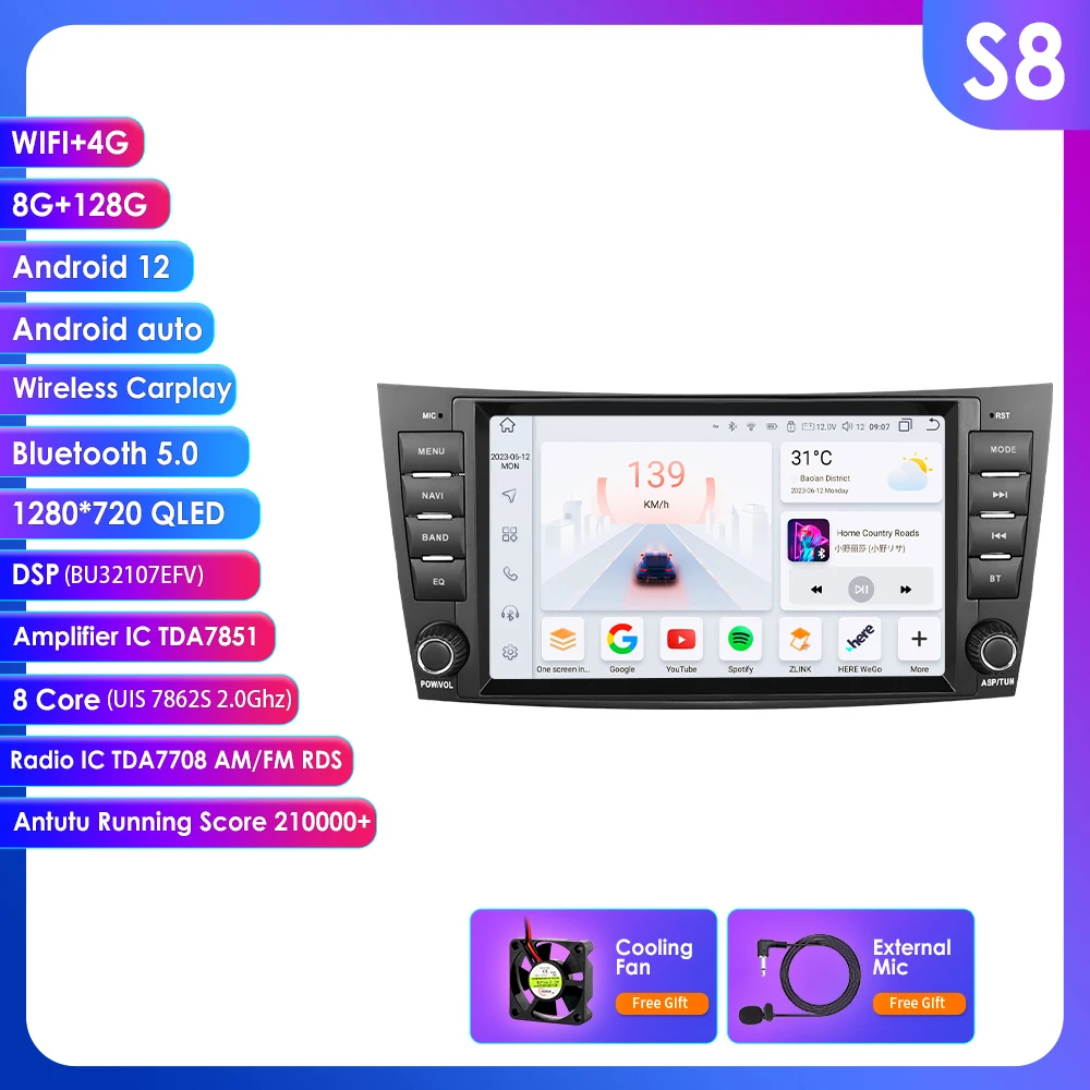 2Din Android Autoradio voor Mercedes Benz E-klasse W211 E200 E220 E300 E350 E240 E270 E280 W219 multimedia GPS 4G Draadloze Carplay