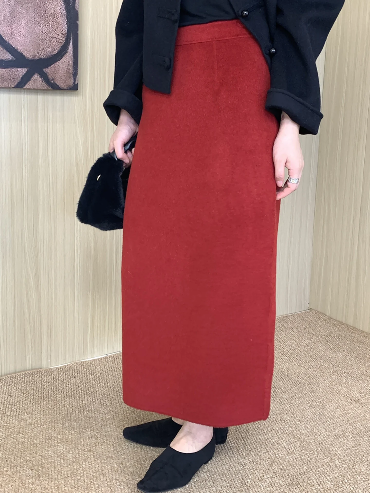 

Новая зимняя шерстяная юбка в китайском стиле, женская, высококачественная, двусторонняя, из шерсти, длинная юбка с разрезом