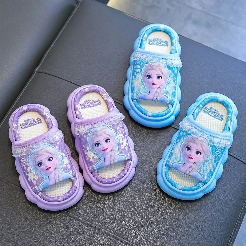 Disney Frozen Princess Elsa Cartoon Cotton Slippers for Girls Summer Indoor Casual Preservation Non slip Children\'s Plush Shoes