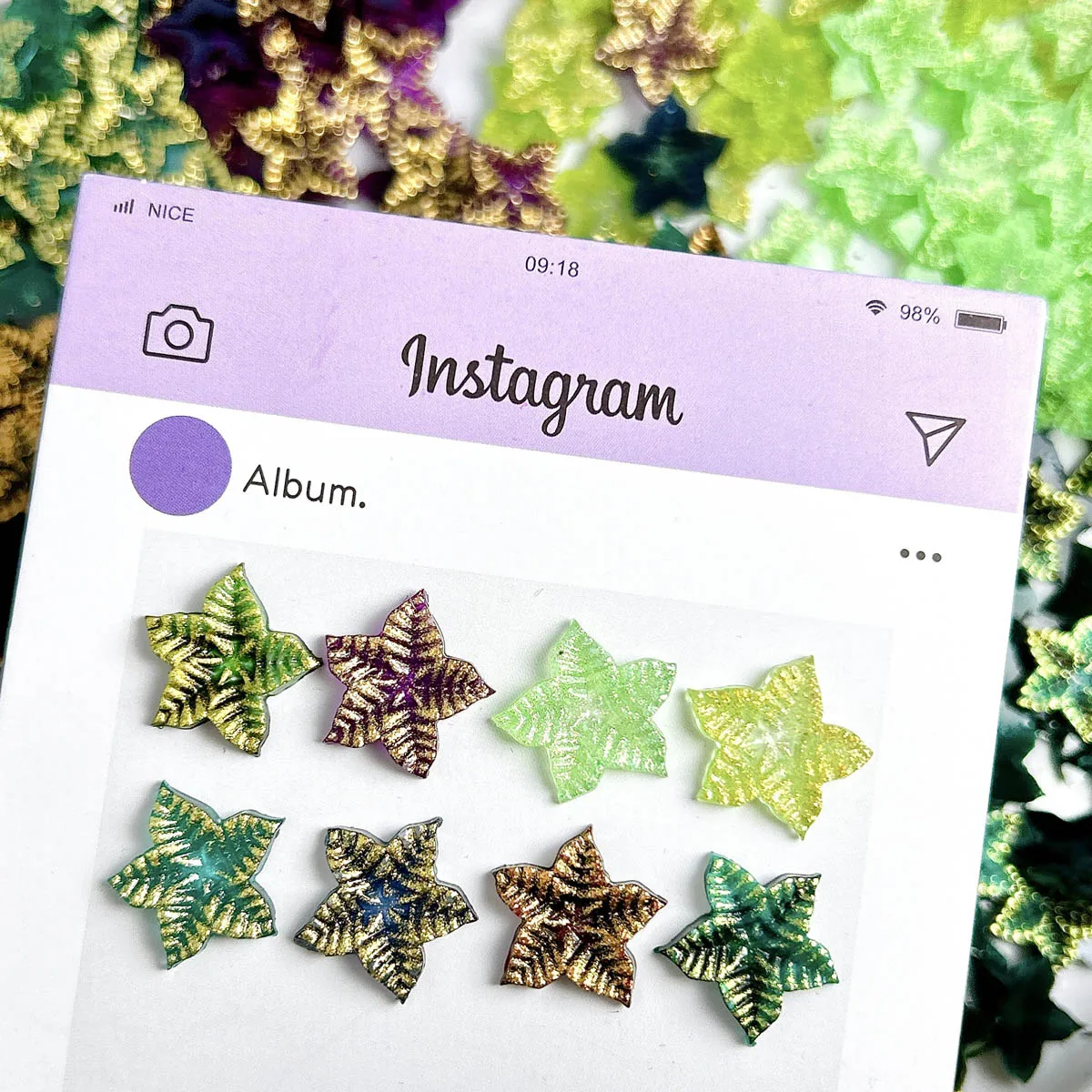 20PCS 3D 반투명 창의적인 오각형 잎 네일 아트 장식 발광 컬러풀한 미세 글리터 스타 네일 참 DIY 매니큐어