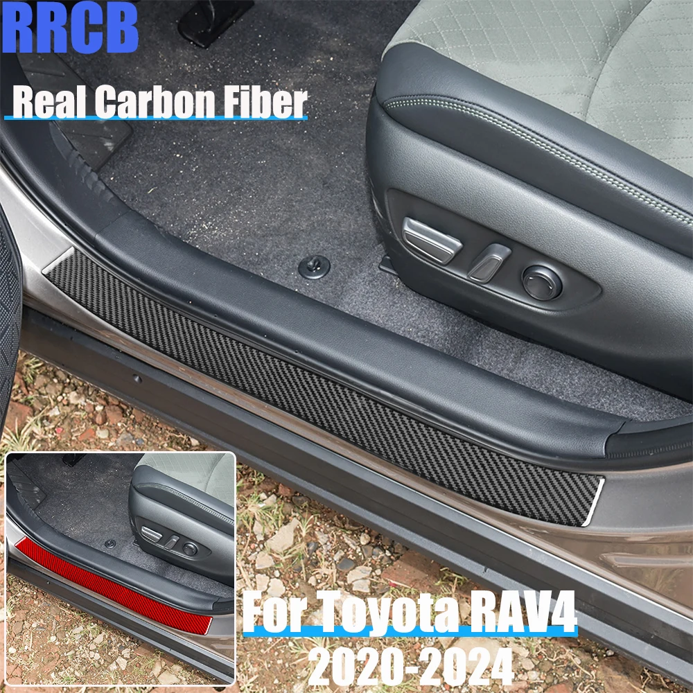 

Real Carbon Fiber Car Accessories Door Sill Panel Decorative Soft Cover Sticker For Toyota RAV4 XA50 2020 2021 2022 2023 2024