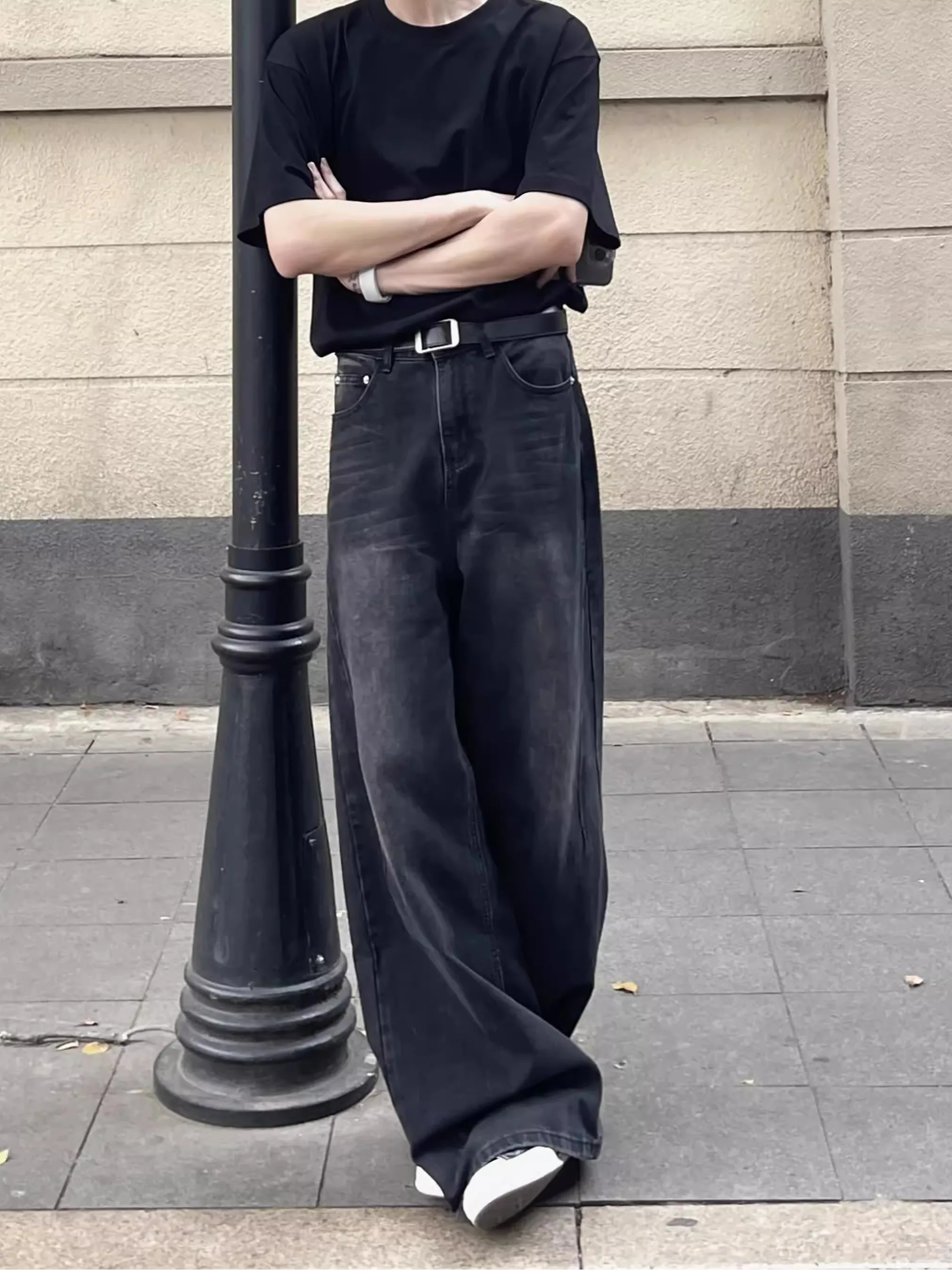 

Waed Bla Wide Leg Men's Jeans Casual Loose Straight Cut Design Simple Long Trousers Faionable All-Match High Street Sle