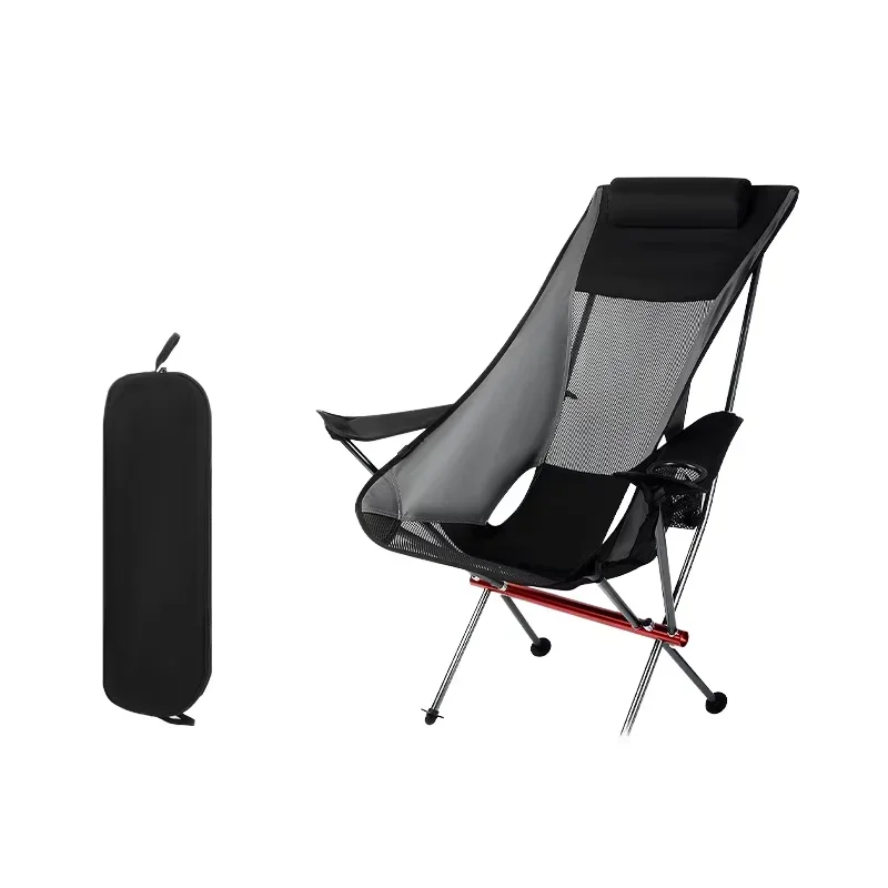 

Outdoor Folding Portable Backrest Moon Chair Highback Camping Aluminum Stool Outdoor Beach Chair with Cup Holder Armrest