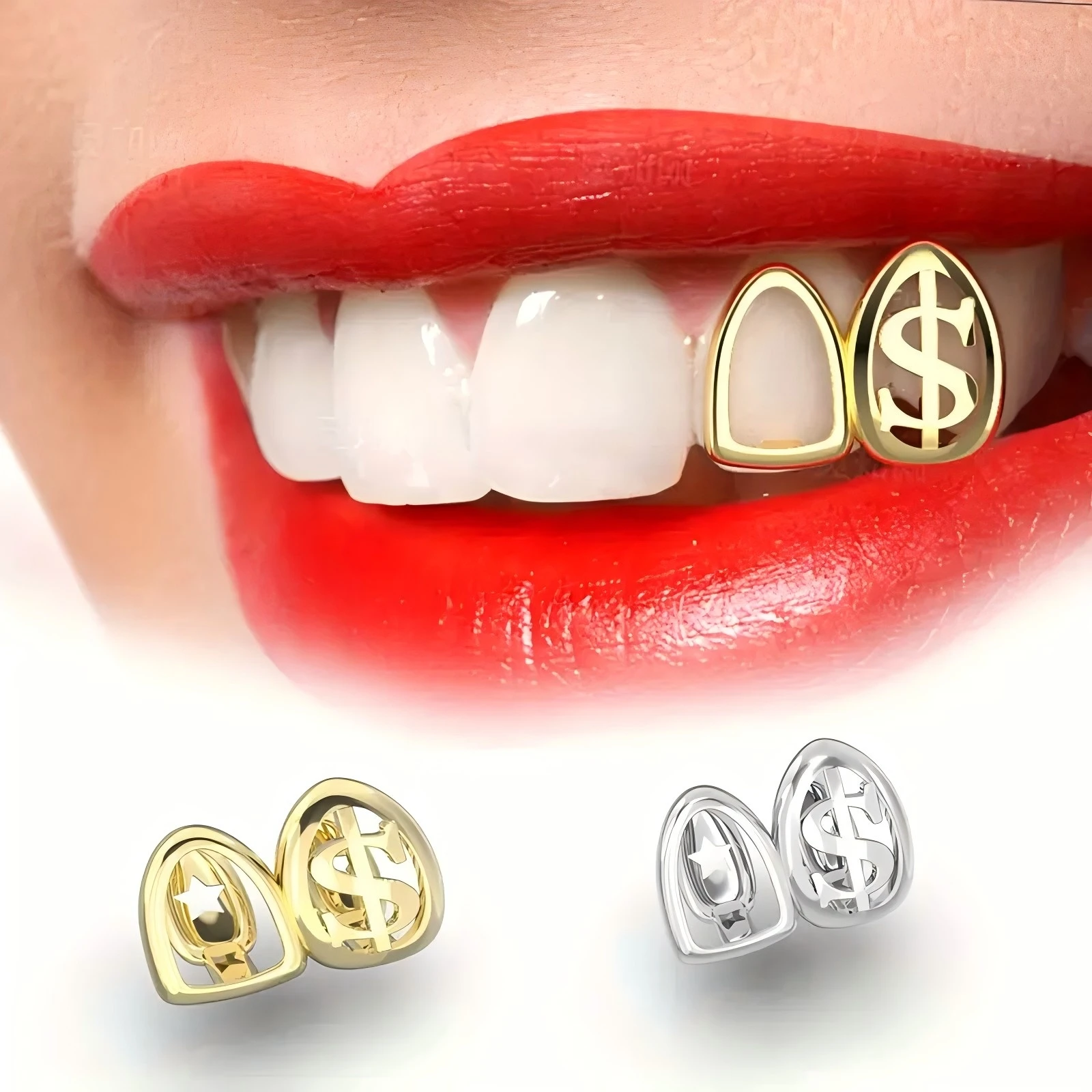 1Pcs Hollow Dollar Sign Double-Spaced Teeth Is a Cool And Shiny Hip-Hop Accessory Suitable For Both Men And Women.