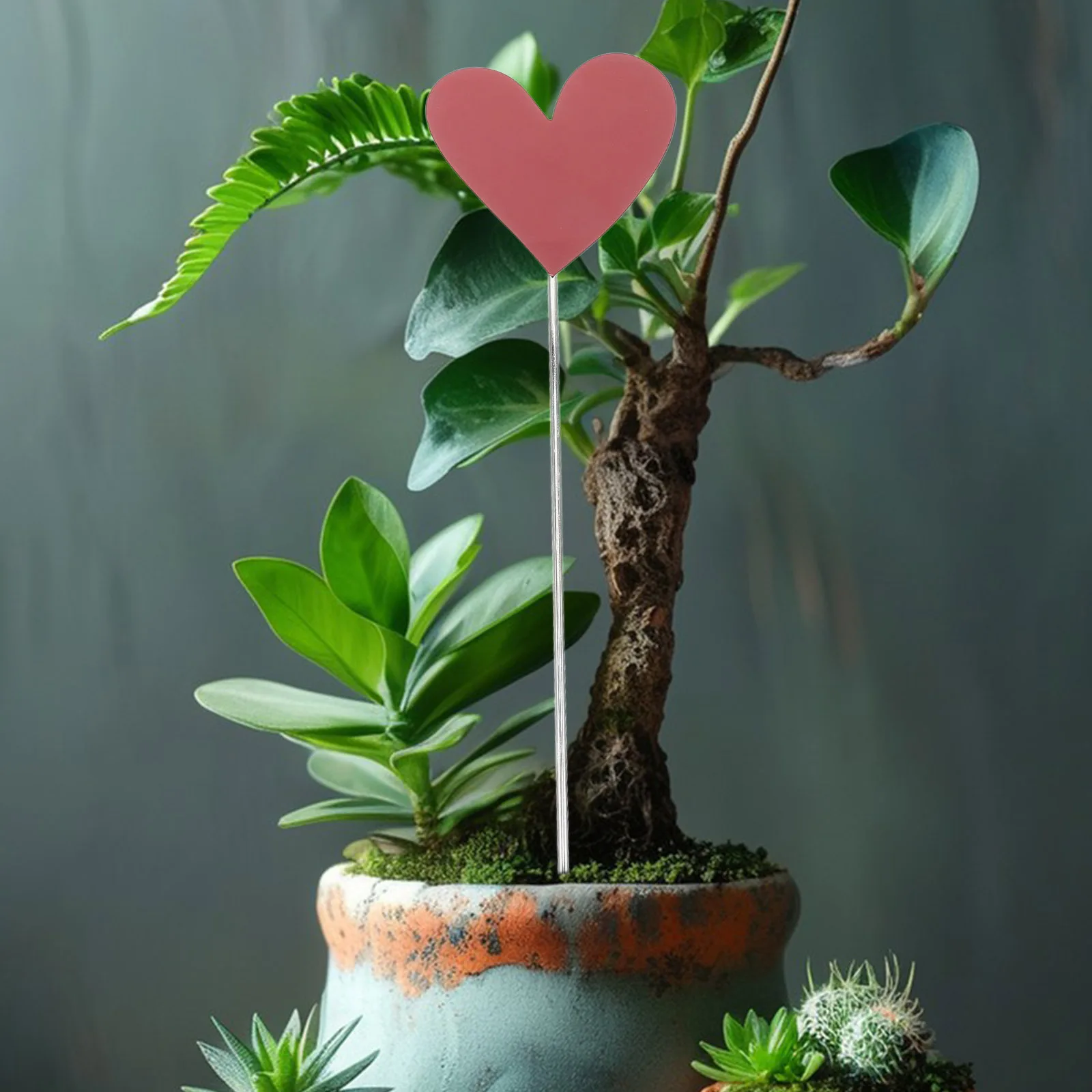 

16.11inch Heart Shape Decor Metal Garden Stake for Outdoor Indoor Use Valentine's Day Bonsai Ornament Plant Marker Romantic
