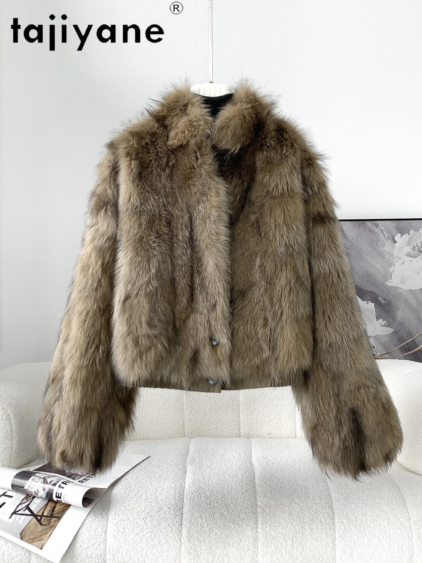 TAJIYANE 100% 천연 너구리 모피 코트 여성용 럭셔리 리버시블 파카 재킷 시크 리얼 퍼 코트 겨울 여성 의류 2025