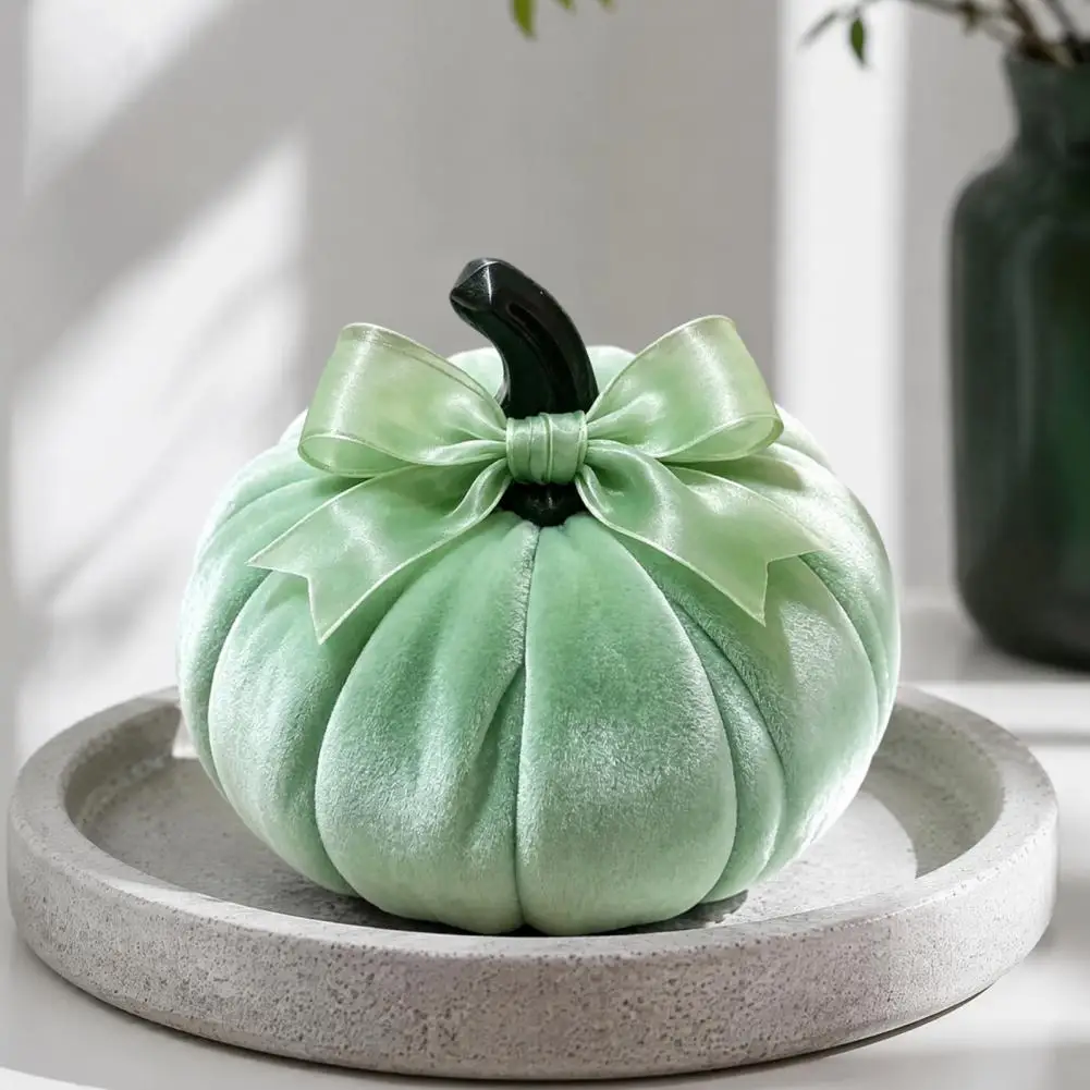 Velvet Pumpkin Decor Diy Seasonal Garland Materials Mini Pumpkin Decor with Bow Fall Harvest Tabletop Ornaments for Thanksgiving