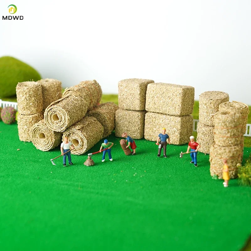 4pcs of Model Haystacks Square Circular Fake Straw Blocks Haystacks Doll Houses Miniature Scene Models Farm GardenDecoration
