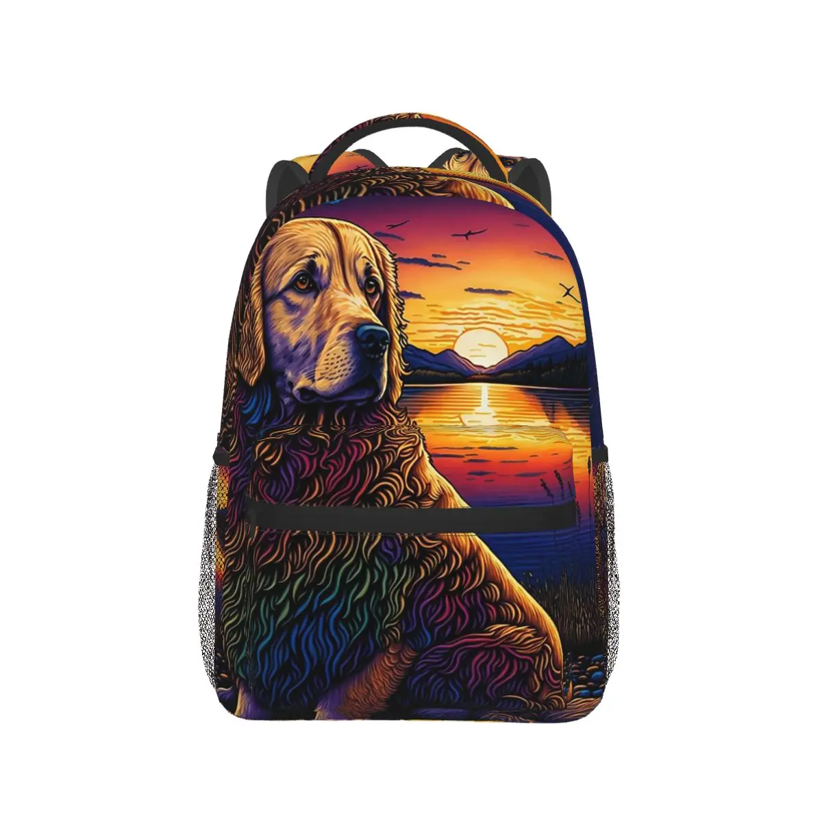 Furry Friend In Sunset Student Backpack School Bag Hiking Travel Daypack for Boys Girls Fashion Bookbag Shoulder Bags