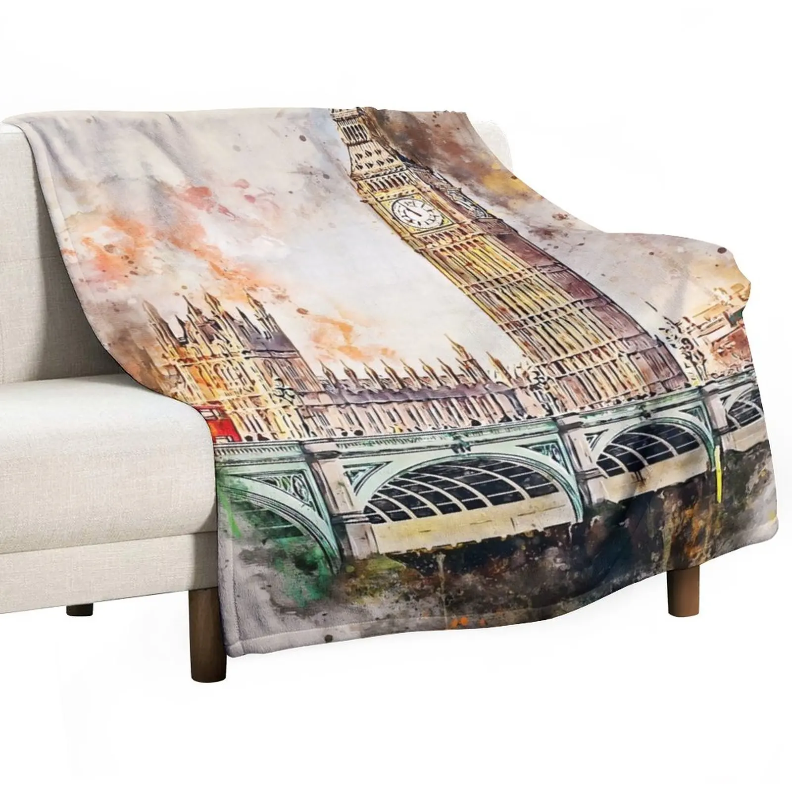 

London in Watercolor Throw Blanket Thin Blankets Luxury Blanket Soft Plush Plaid Travel Blanket