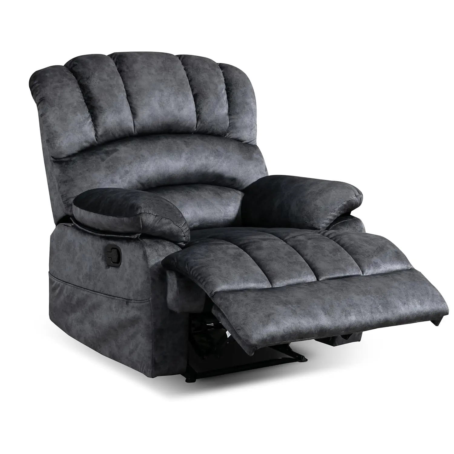 #Large Manual Recliner Chair Push Back Soft Fabric Overstuffed Arm Back Living Room Single Grey, Customized