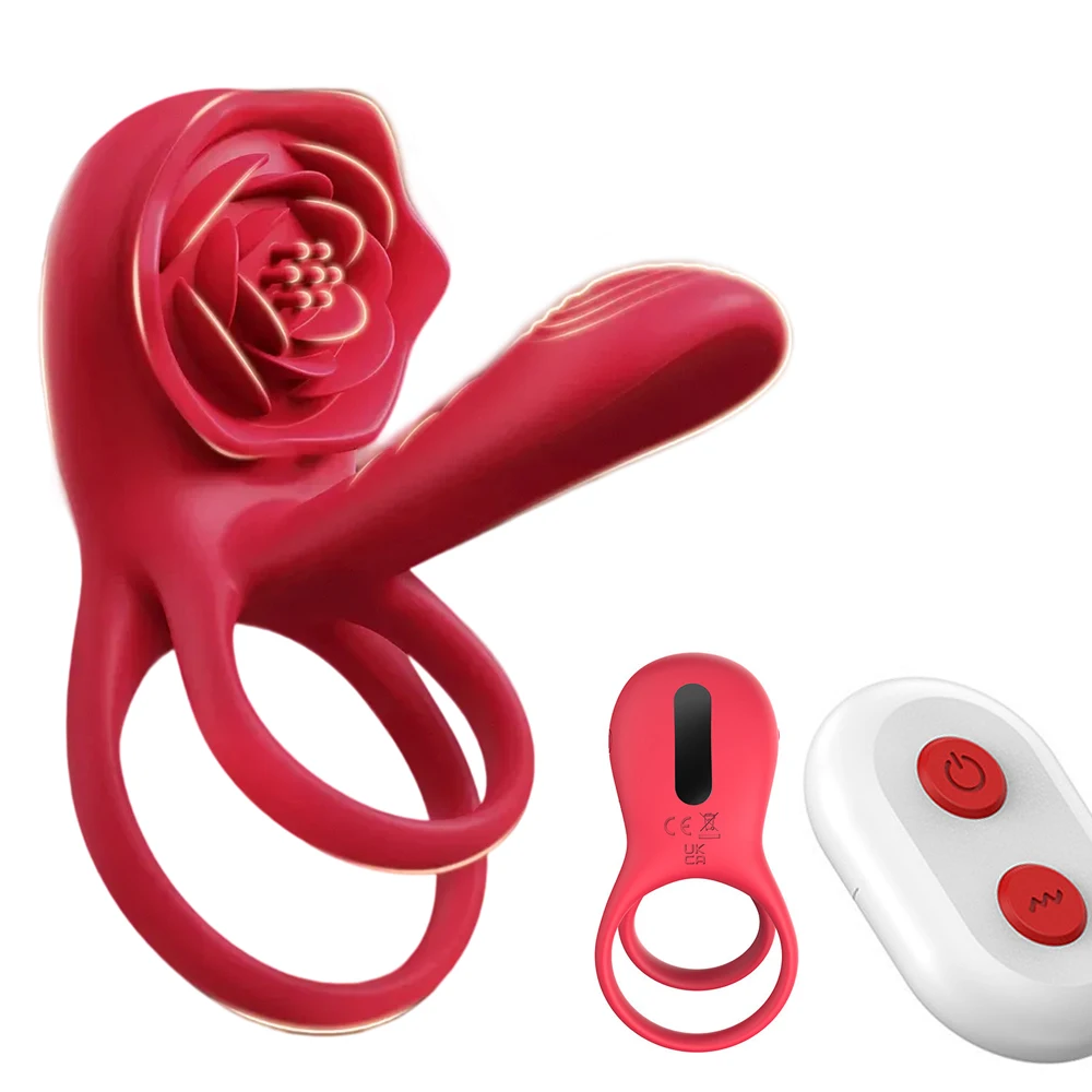 Remote Control Penis CockRing Rose Vibrator for Men G Spot Clit Stimulator Ejaculation Delay Sleeve Couple Sex Toys for Couples