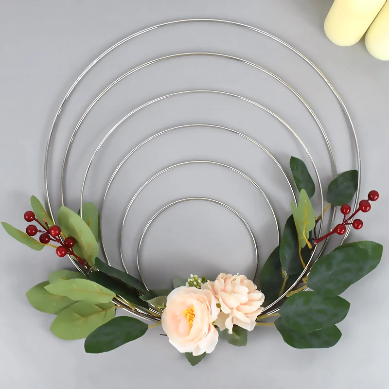 15-40 cm Hochzeit Kranz Silber Eisen Metall Ring Braut Handheld Girlande Dekoration Künstliche Blume Rack Party Hintergrund decor Hoop – Detail 5