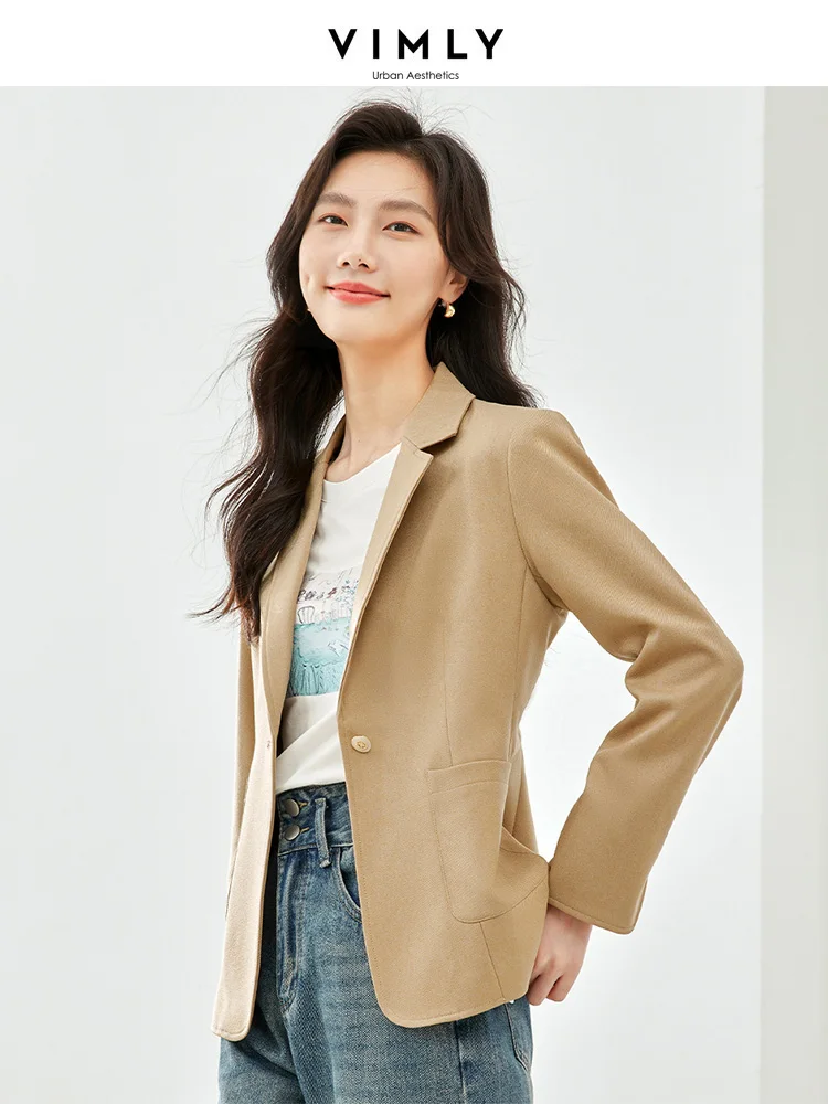 Vimly Khaki Blazers Jacket Women 2023 Casual Business Long Sleeve Fitted Short Autumn Tailored Coats Women's Outerwear  V7629