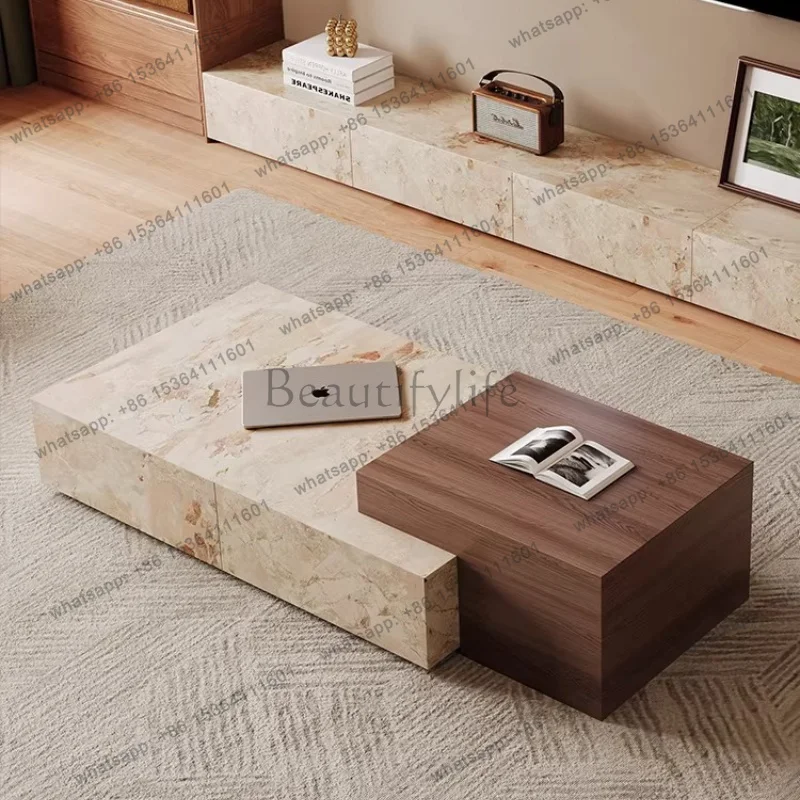 With Drawers Design Mesa Centro Furniture For Home Nordic Retro Coffee Tables Trendy Aesthetic Wabi Sabi Unique Coffee