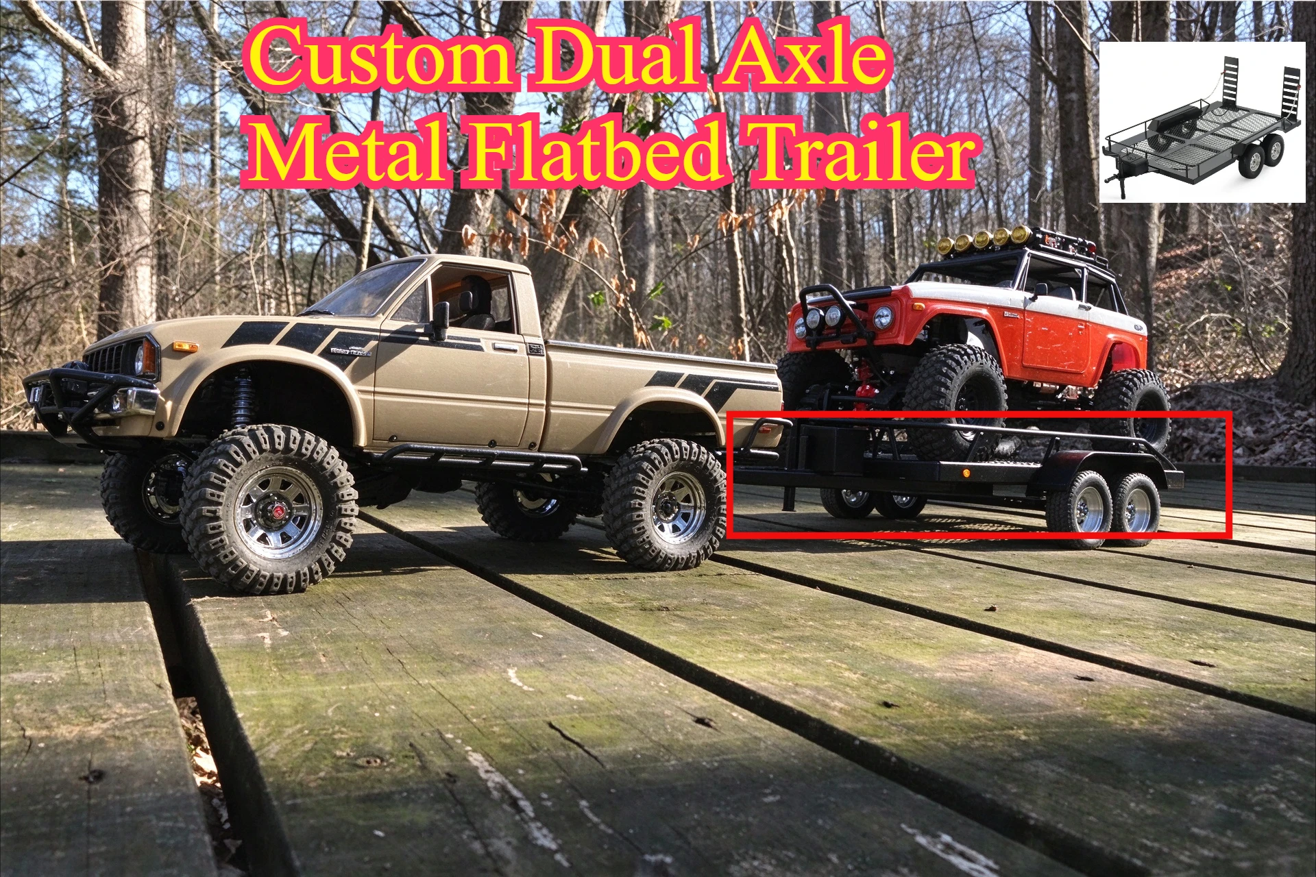 RC Crawler Dual Axle Metal Flatbed Trailer 1/10 Scale For Axial SCX10 II TRX4 D90 YIKONG custom size  Replacement Accessories