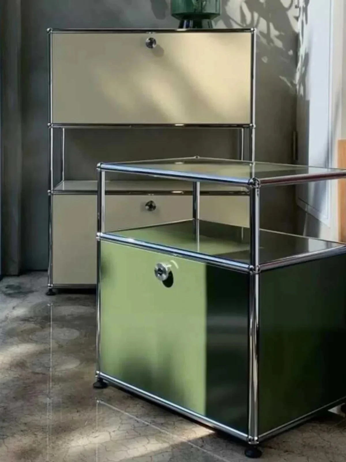Hot selling online metal bedside   , Korean style combination cabinet with few storage modules on the side, side cabinet