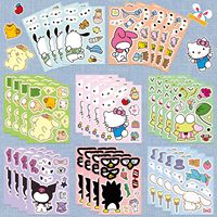 8Sheets Mix Kuromi Hello Kitty Children Puzzle Sanrio Stickers Make-a-Face Assemble Cartoon Game Assemble Jigsaw Children Gift