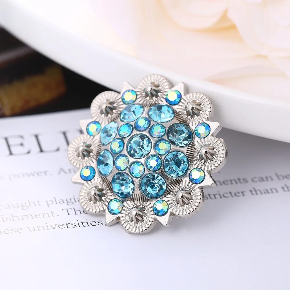 Colorful Crystal Conchos Buckle Metal Flower Rhinestone Horse Saddle Belt Decorative Buttons Screw Back Leathercraft Accessories
