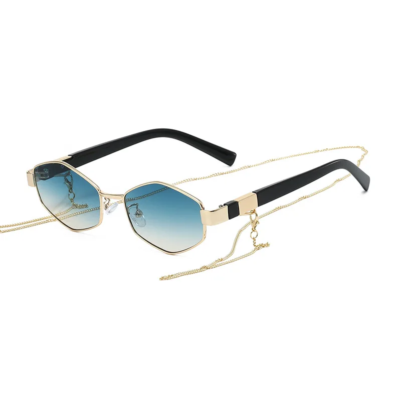 

Ins New Luxury Polygon Gradient Women Sunglasses 2025 Personality Temple With Chain Design High Quality Men Casual Shades UV400