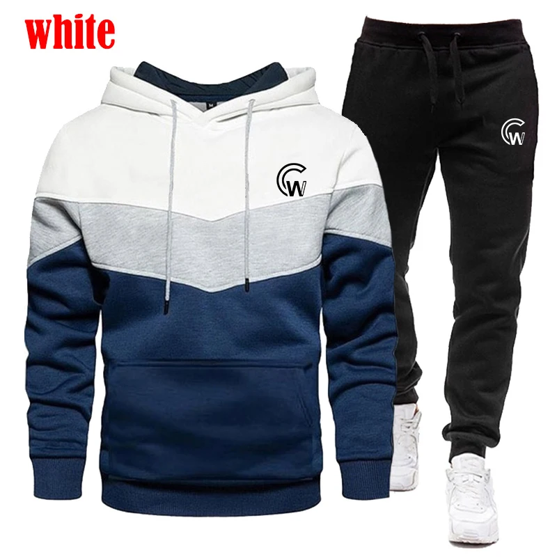 Men\'s sportswear set trend new three color hoodie 2-piece set hooded sweatshirt+sports pants sportswear jogging set