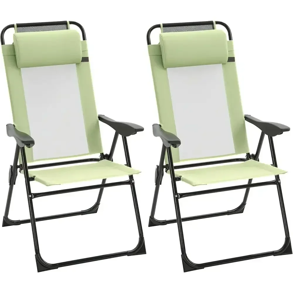 2-Piece Patio Dining Chairs Set, Outdoor Deck Chairs with Adjustable Sling Back, Versatile for Garden, Lawn, Green