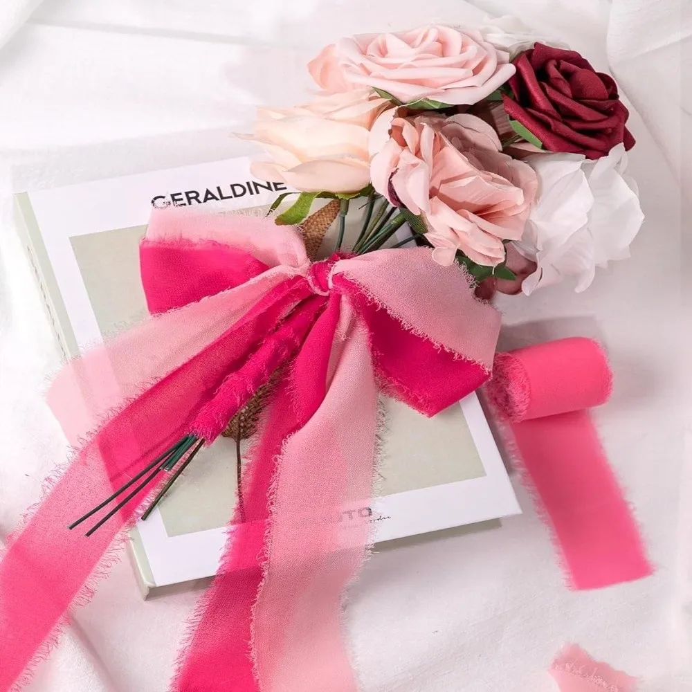 1/3 Roll Satin Ribbon Printed Flowers 4cm Width Silk Ribbon Handmade Craft Frayed Edges Frayed Edged Ribbon Wedding Bouquets
