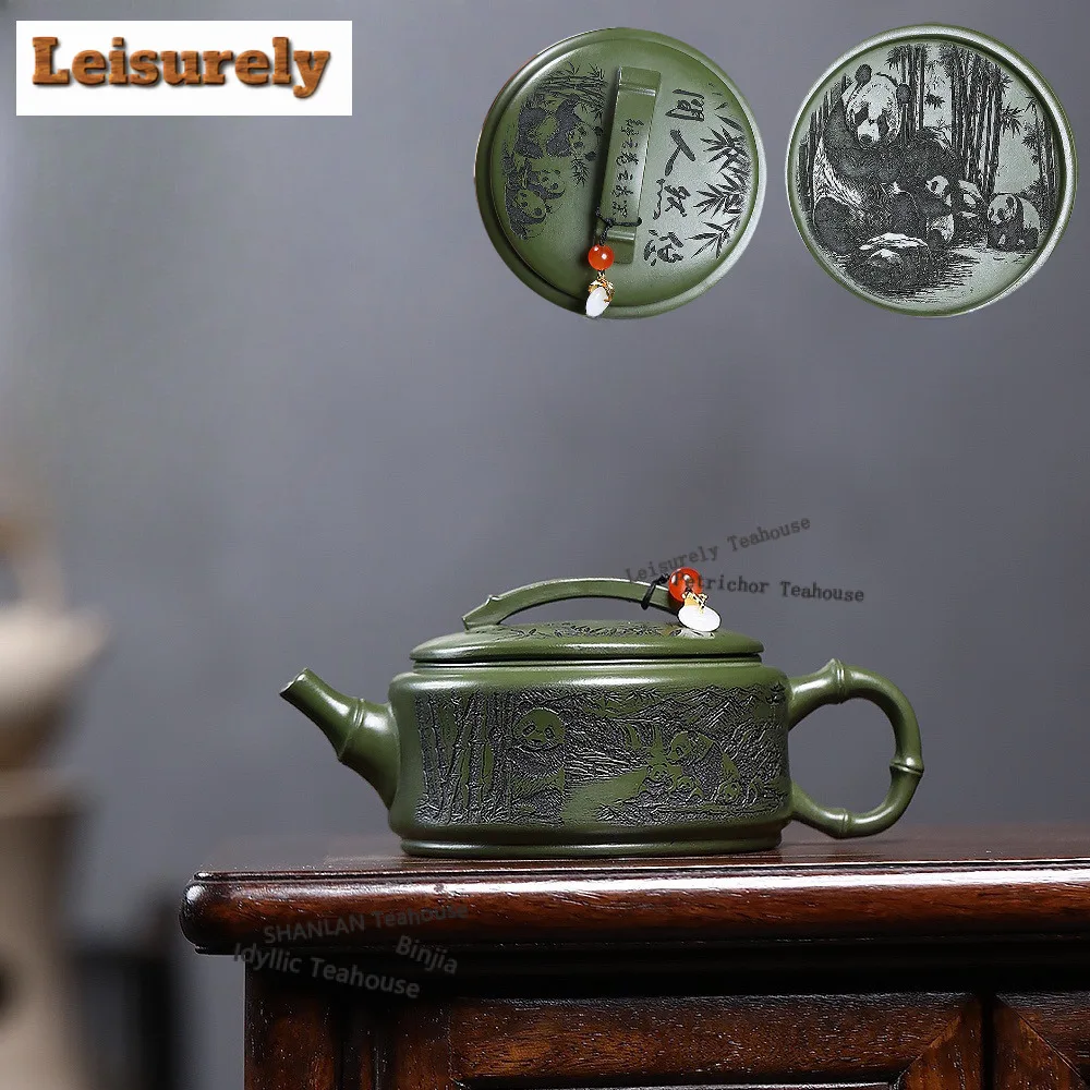 

230ml Classic Yixing Purple Clay Teapots Handmade Panda Bamboo Section Pot Raw Ore Emerald Green Mud Kettle Zisha Tea Set Gifts