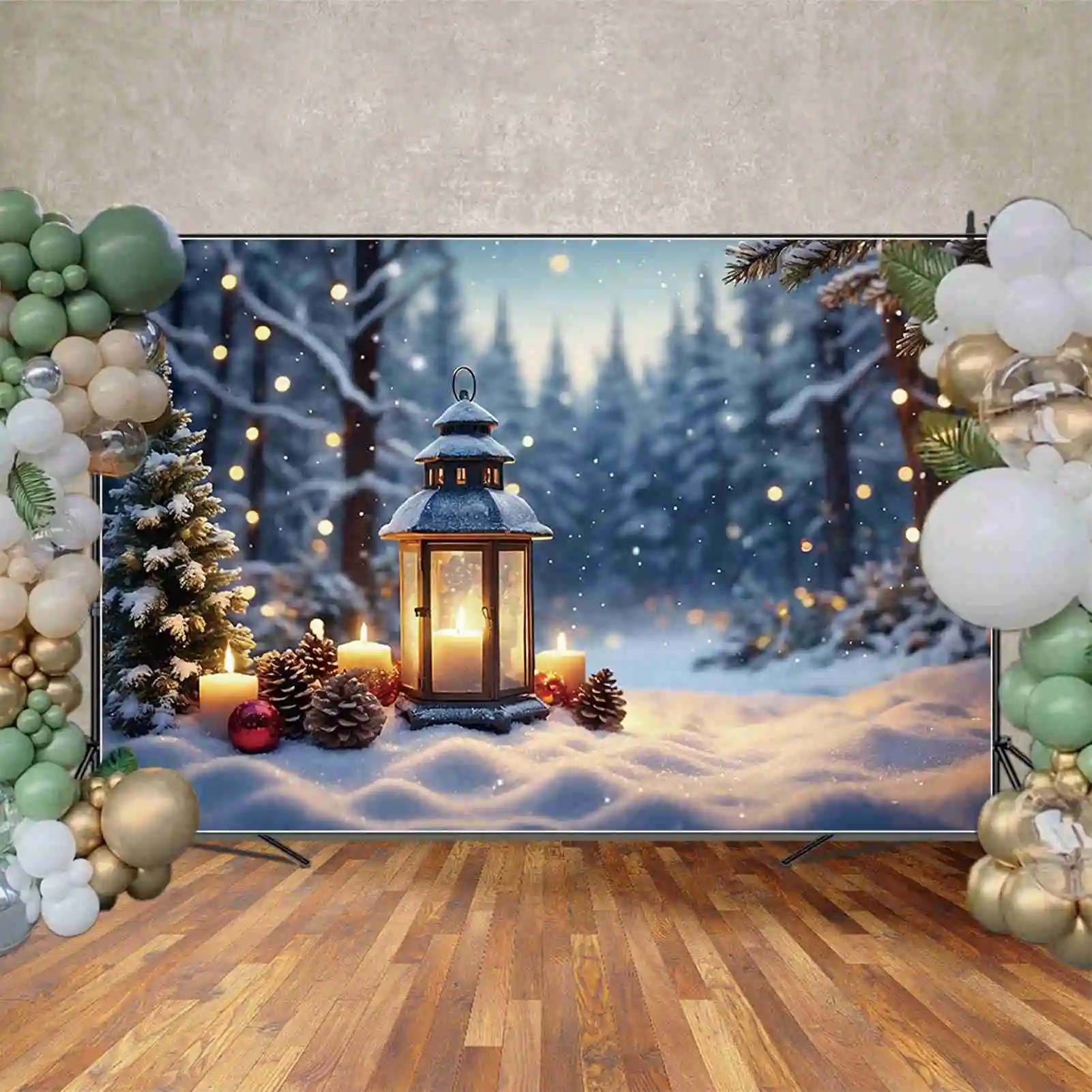 MOON.QG 크리스마스 겨울 사진 배경 눈 소나무 조명 램프 Photozone 배경 어린이 사진 스튜디오 액세서리