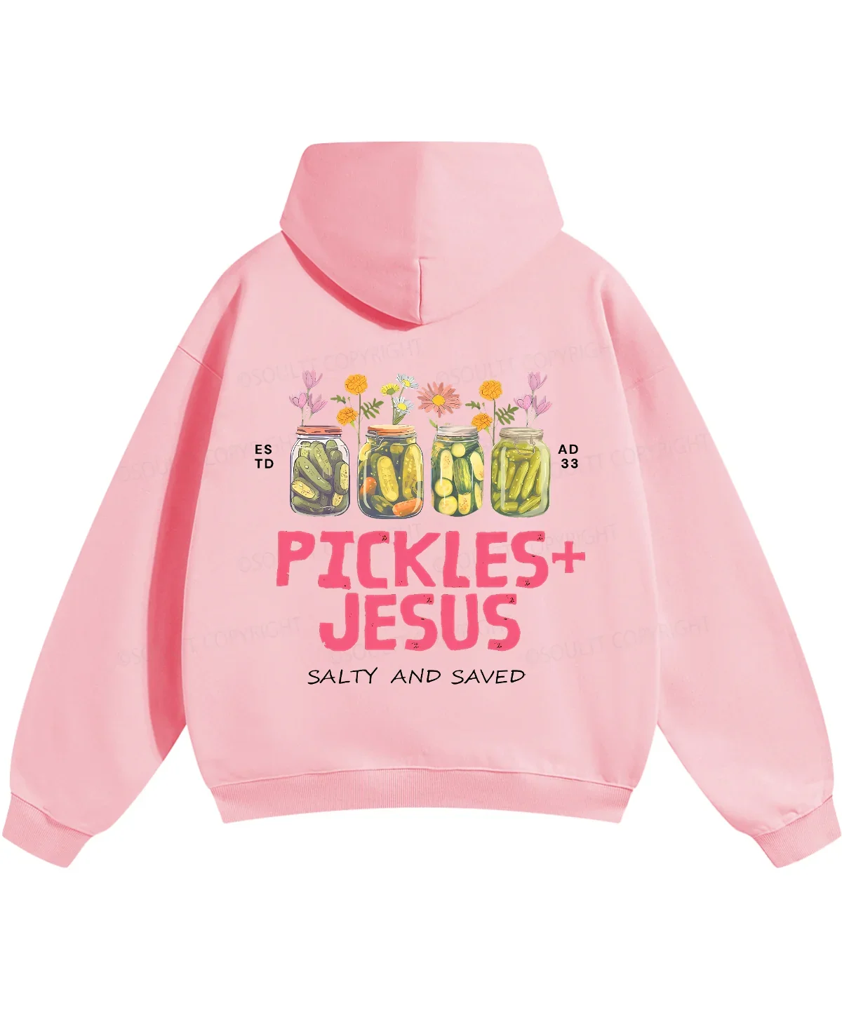 Aesthetics PICKLES + JESUS Hoodies Funny Christianity Streetwear Fall Long Sleeves Fleece Hooded Pullover Unisex Loose Clothing