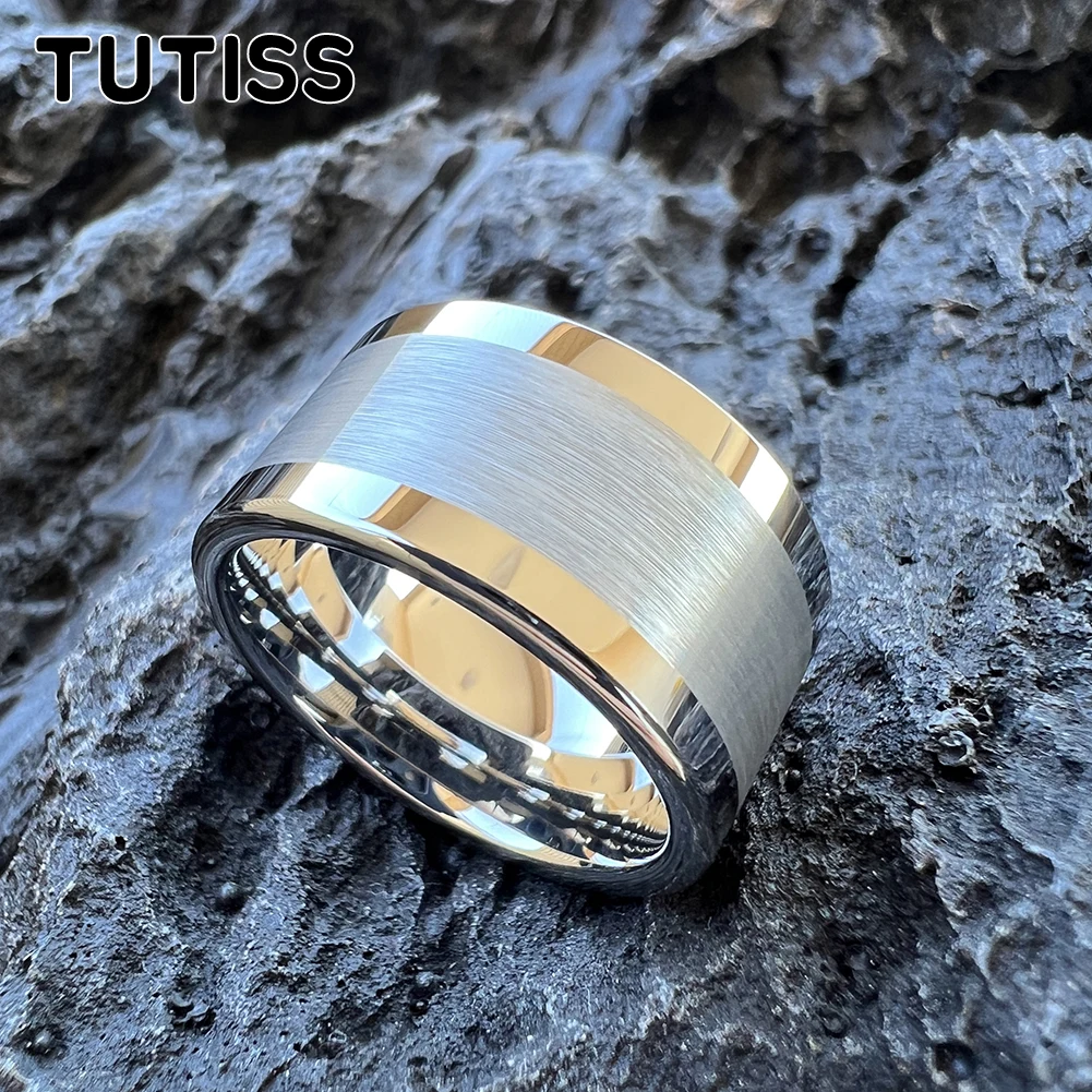 TUTISS Fashion 12MM Multiple Colors Wedding Band Tungsten Carbide Ring For Men Women Center Brushed Comfort Fit