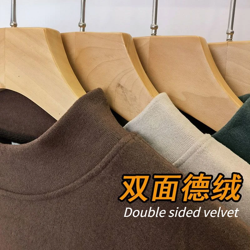 Double-sided Velvet Half Turtleneck T-shirt for Men Long Sleeve 2023 New Winter Solid Color Warm Thermal Shirt Bottoming T-shirt