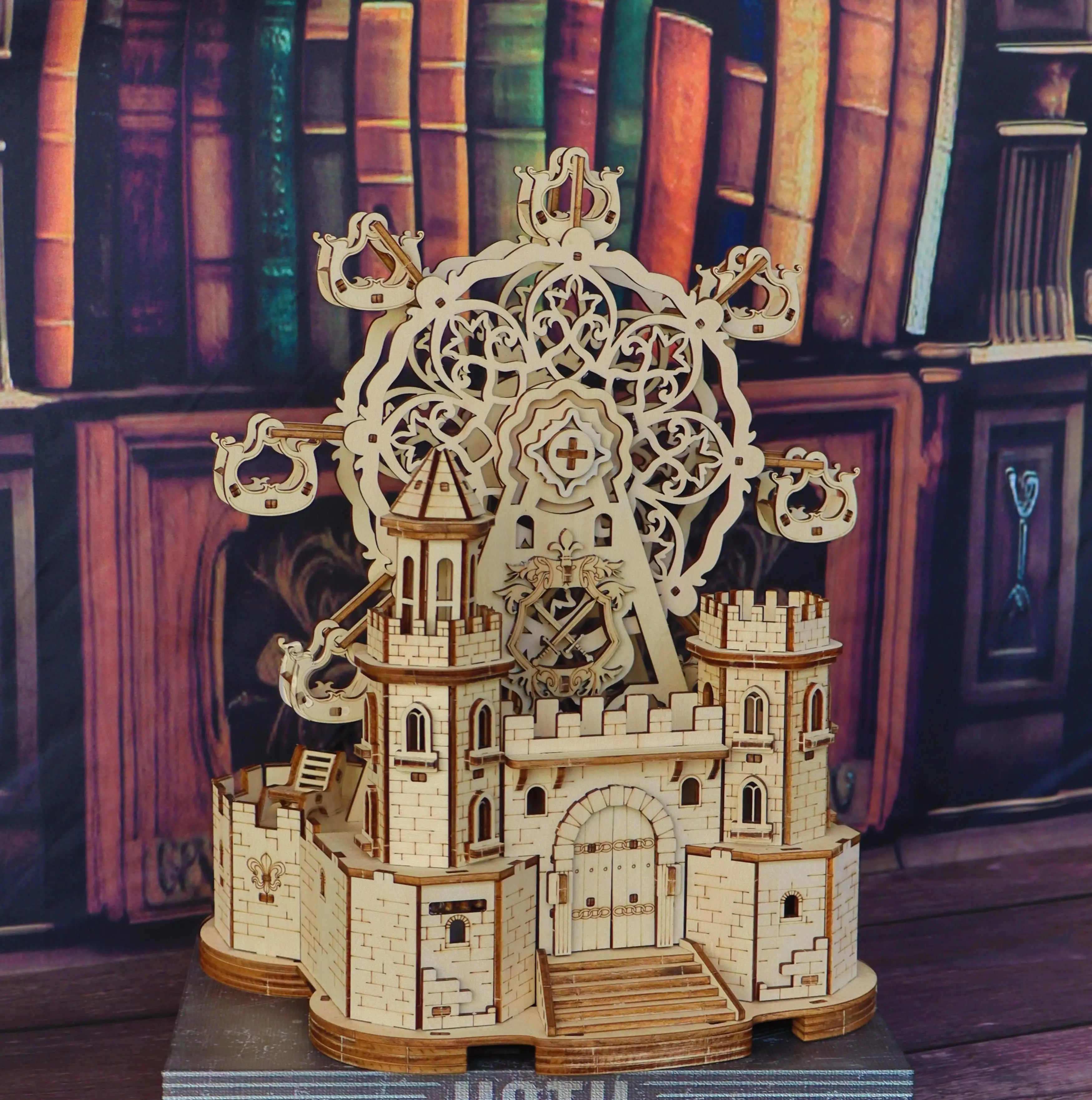 3D Wooden Puzzle Castle Ferris Wheel, Handmade DIY Assembly Model, Parent-Child Interactive Educational Toy, Creative Simulation