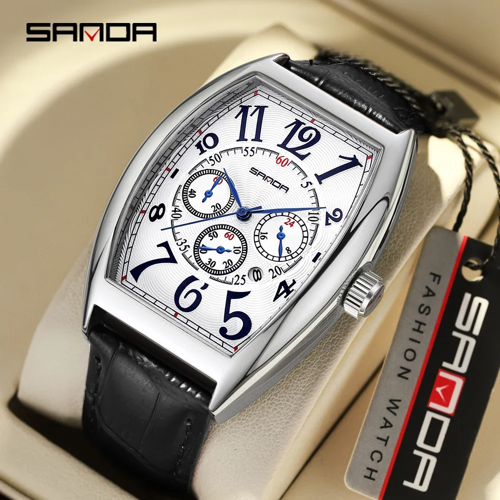 

SANDA Sport Men Watch Top Brand Luxury Military Waterproof Male Clock Business Original Quartz Genuine Leather Wristwatch 7055