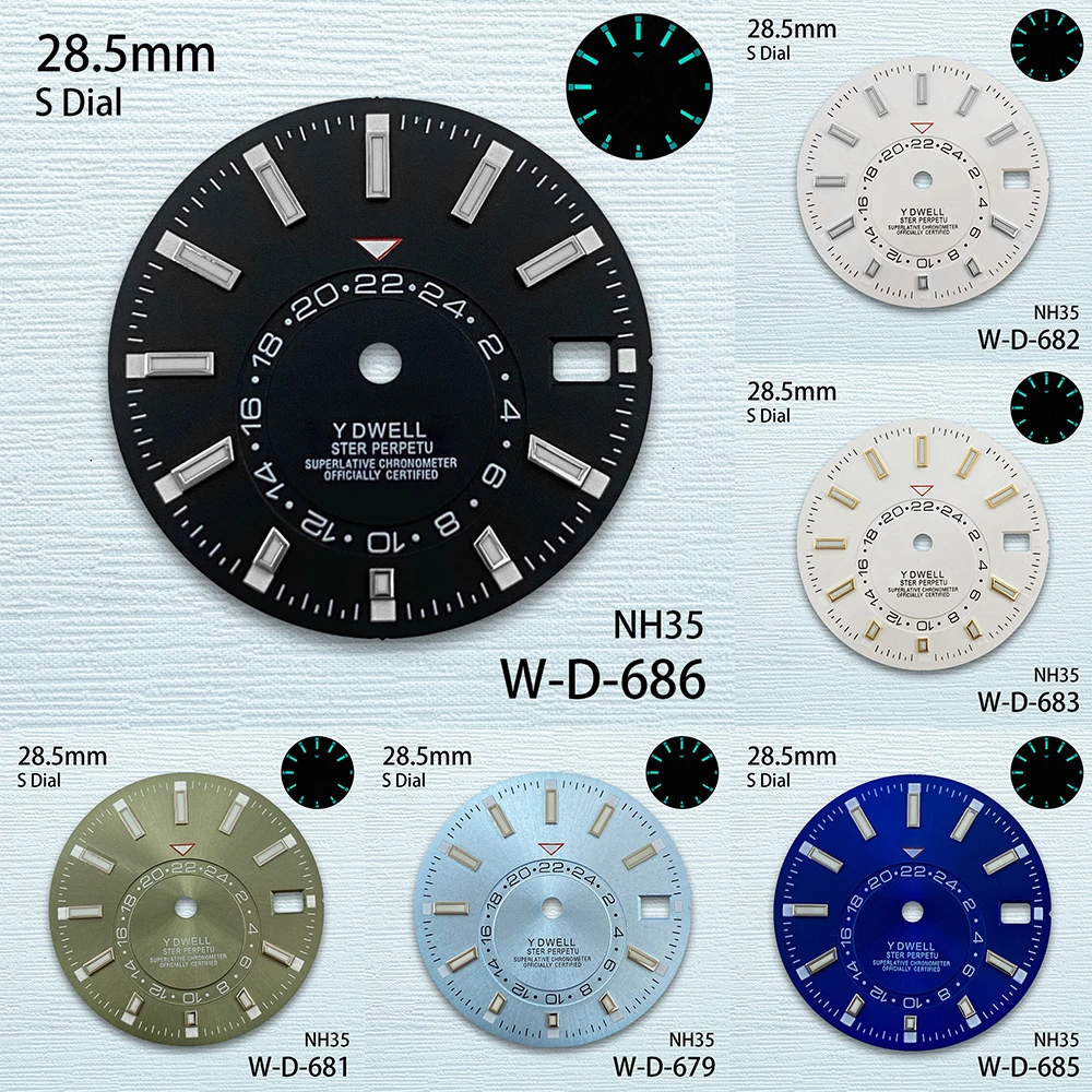 

28.5mm S Logo New Sunburst Dial Fit NH35/NH36/4R/7S Japanese Movement Green Luminous High-Quality Watch Modification Accessories