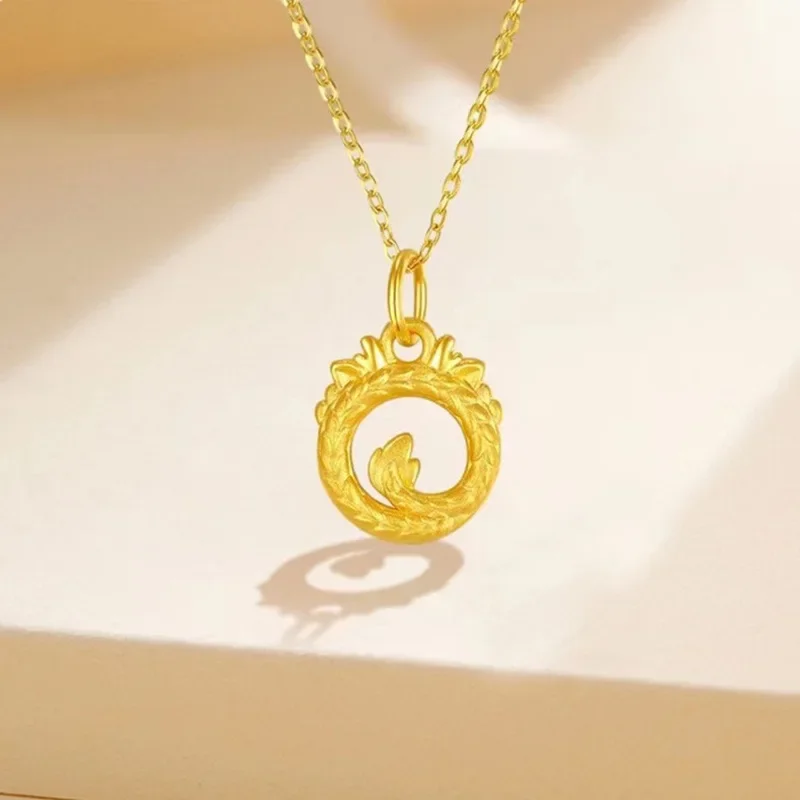 24k Pure Gold Dragon Pendant, 999 Real Gold Dragon Zodiac Sign Charms Pendant Necklace Men Fine Jewelry Wedding Party Gift