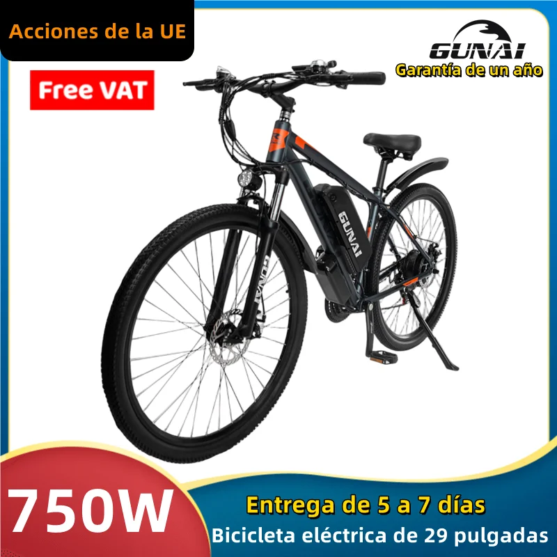 750W 29Inch Electric Bicycle, EU Stock GUNAI Off-Road Tire Bike 48V 15Ah Battery Dual Disc Brakes Adults Mountain Electric Bike