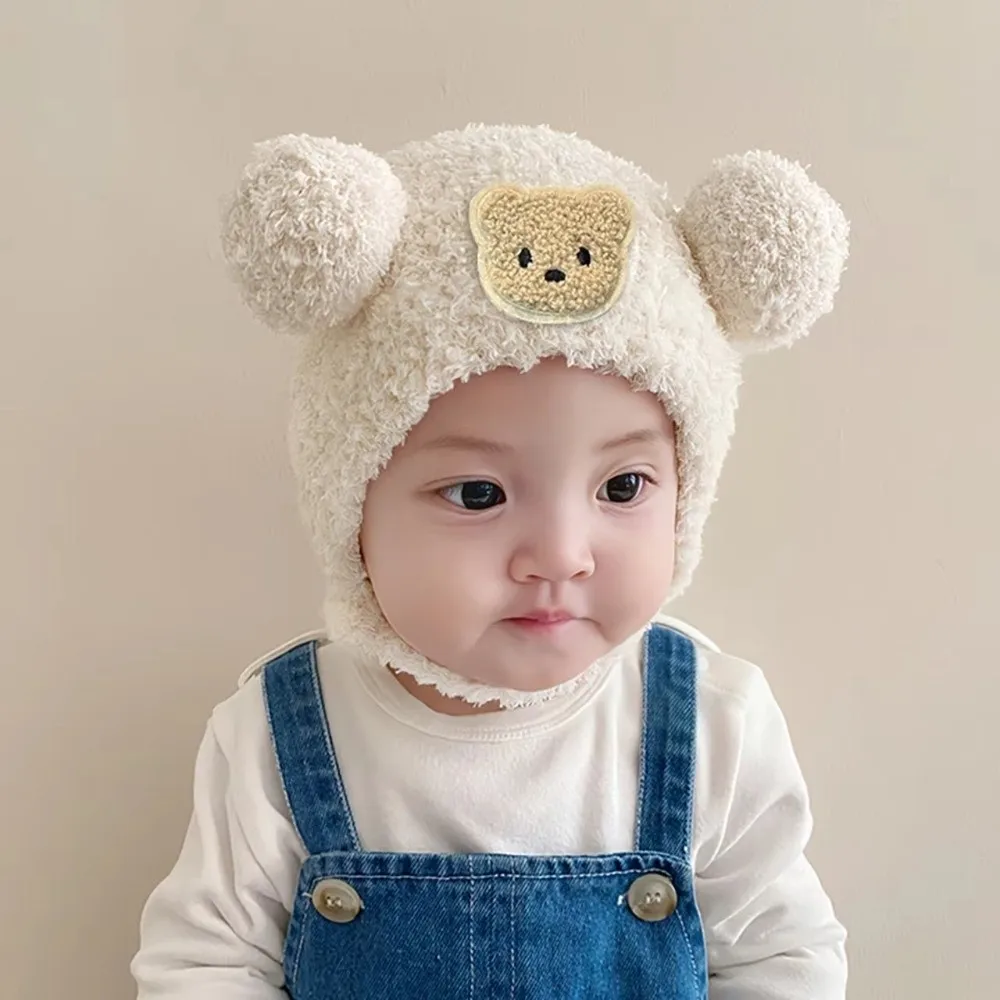 

Новая теплая вязаная шапка, холодостойкая пуловер с милым медведем, ветрозащитная шапка-бини с помпоном, осень и зима