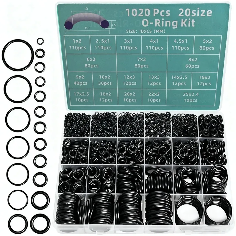 1020pcs Sealing Washer Nitrile Rubber O-ring Faucet Plumbing Gaskets Oil Resistant High Temperature Oring Kit Boxed