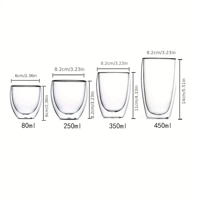 2/4/6PC 80ML/250ML/350ML/450ML Double Walled Insulated Glass Mug for Coffee Milk Juice Tea Clear Espresso Cup Set Glassware Gift