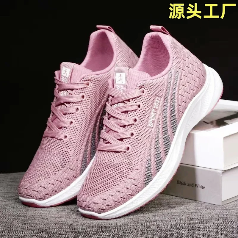 Zapatillas de correr transpirables para mujer, zapatos deportivos de malla ligera con cojín de aire, zapatos de entrenamiento con cordones para exteriores, Verano