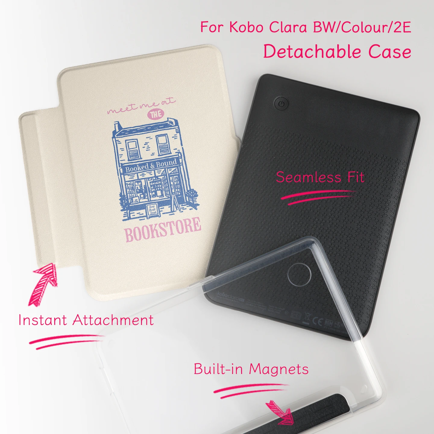 Funda Magnética Desmontable para Kobo Clara BW Colour 2E de 6 Pulgadas, Estilo Artístico Dibujado a Mano, con Función de Activación/Suspensión Automática